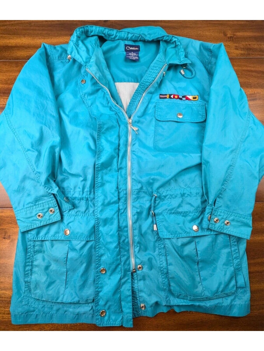 Vintage Catalina Windbreaker Jacket Long Turquoise Excellent Women's Medium